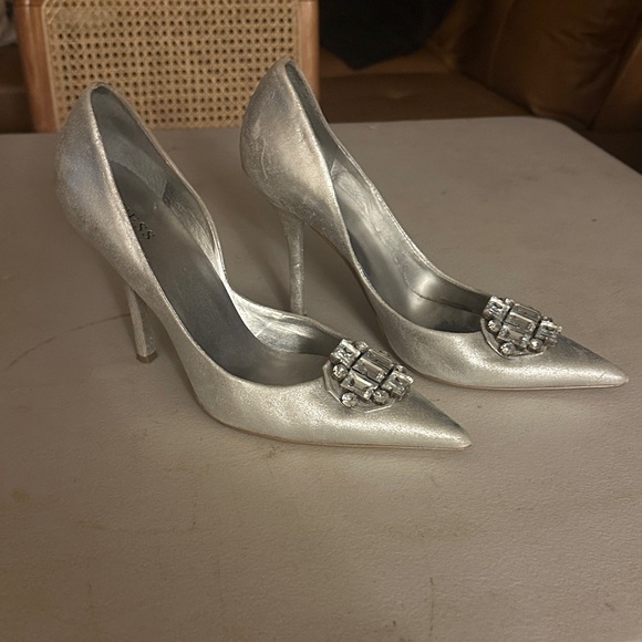 Guess Metallic Silver Heels with Embellishments - Picture 1 of 6